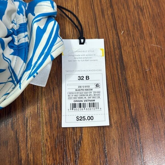 NWT Shade & Shore 32B Push-Up Knot Detail Blue Floral Bikini Top Tropical - Picture 6 of 7